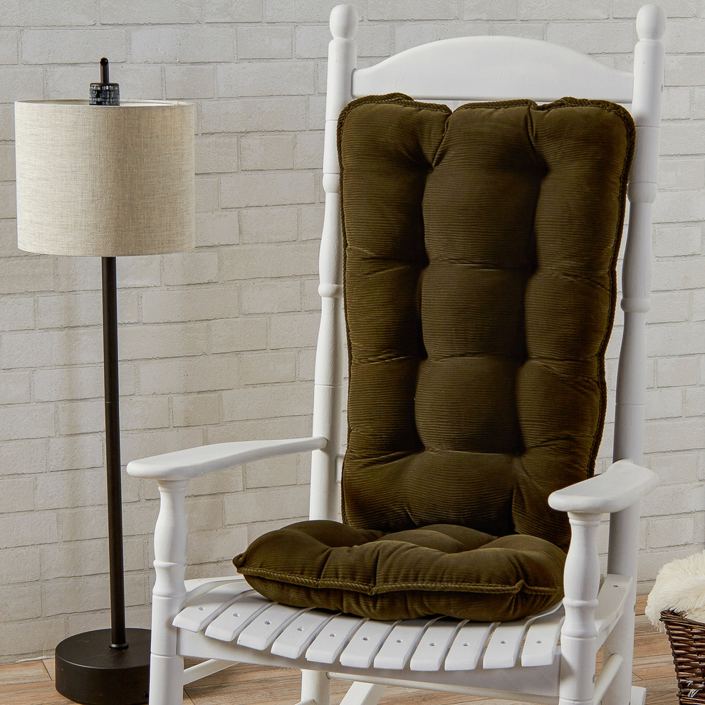 Traditional Style Rocking Chair With Rich Forest Green Seat Cushion Contemporary Living Room