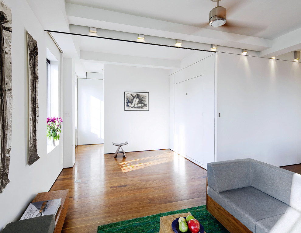 Modernes Wohnzimmer mit weißer Wandfarbe in New York