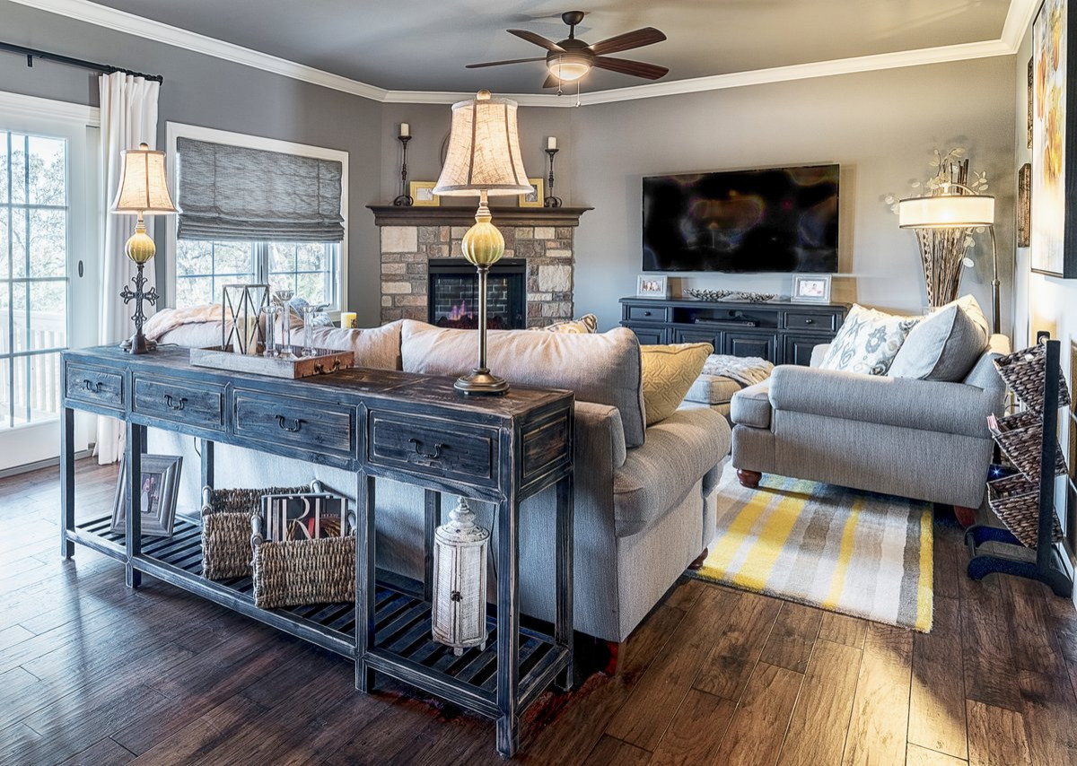 corner fireplace in dining room