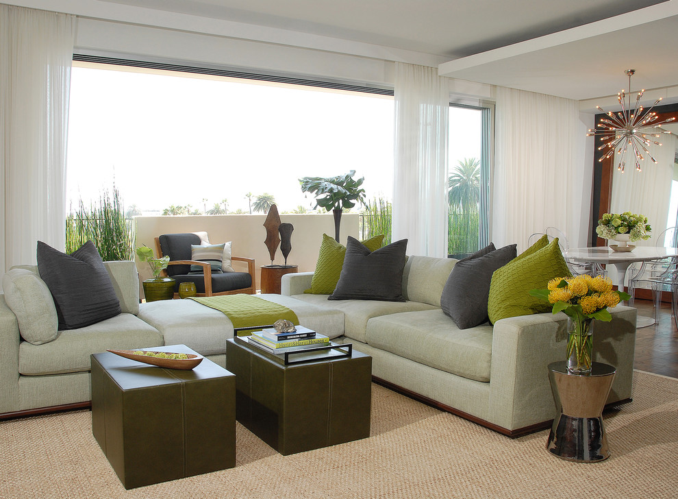 Design ideas for a classic open plan living room in Los Angeles with white walls.