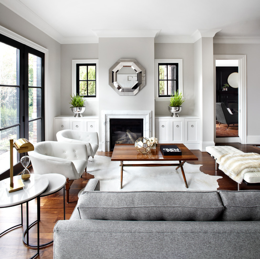 Inspiration for a transitional living room remodel in Toronto with gray walls