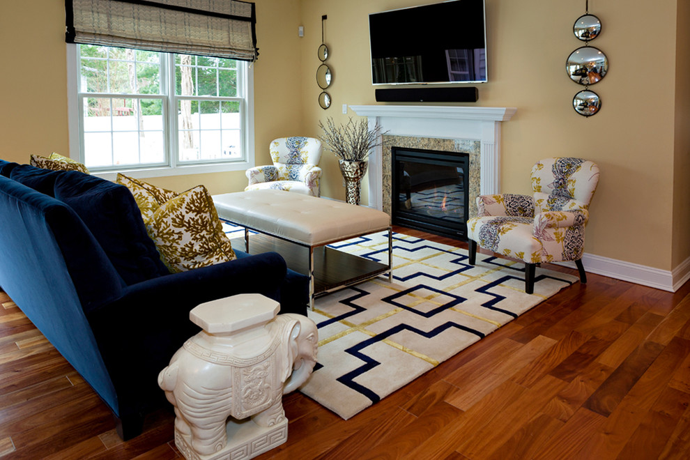 Living room - transitional living room idea in Philadelphia with yellow walls
