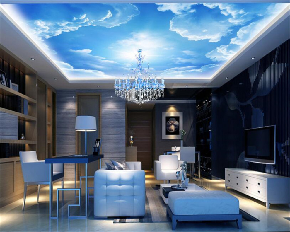 Diseño de salón para visitas cerrado minimalista de tamaño medio con paredes negras, suelo de mármol, televisor colgado en la pared y papel pintado