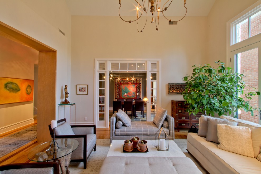 Transom Cased Dining Room Opening, Dual Coffee Tables and Chaise