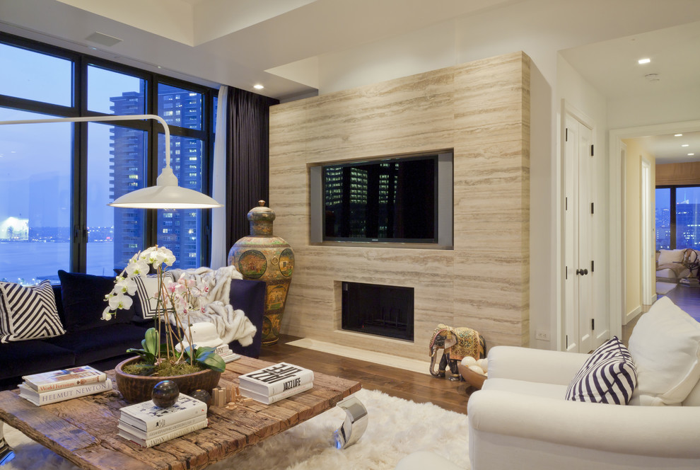 Mid-sized minimalist living room photo in San Francisco with a wall-mounted tv