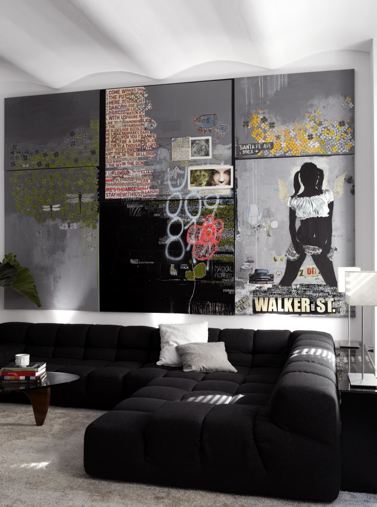 Trendy living room photo in New York with no tv