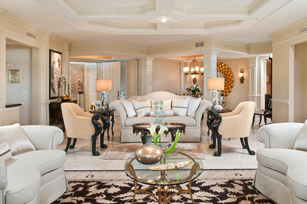 Стильный дизайн: гостиная комната в классическом стиле с бетонным полом - последний тренд