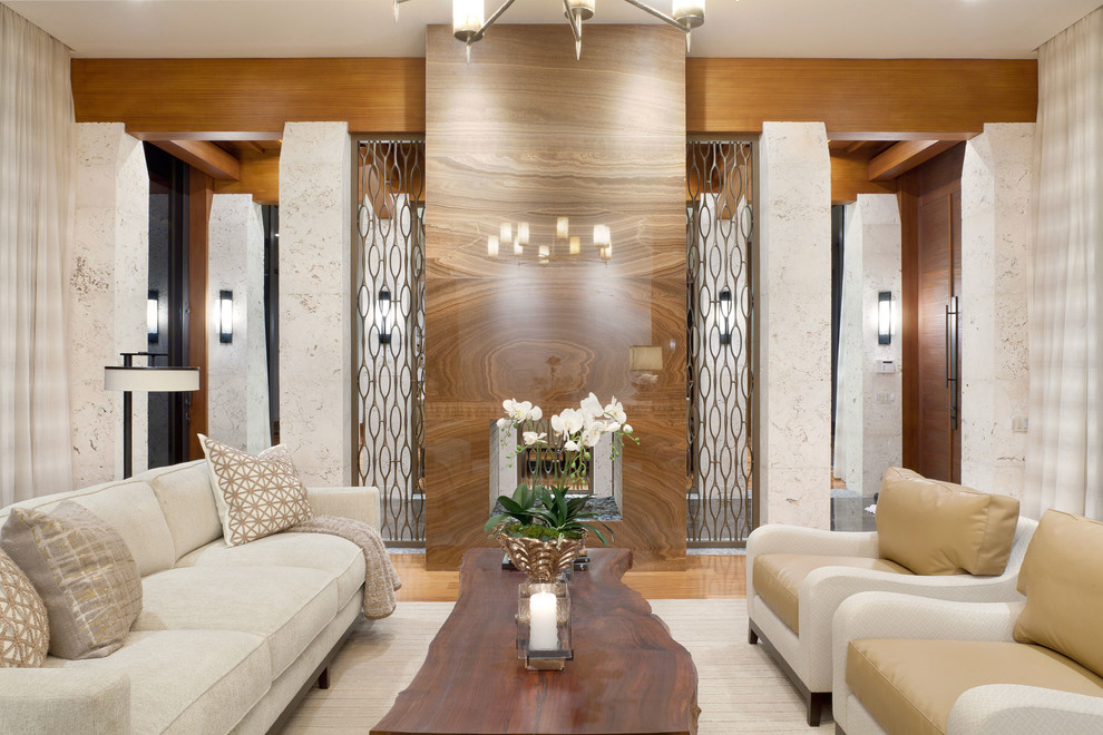 Inspiration for a world-inspired formal enclosed living room in Miami with no tv.