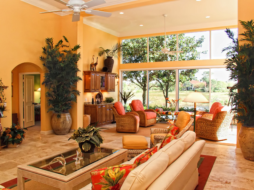 Example of an island style living room design in Miami