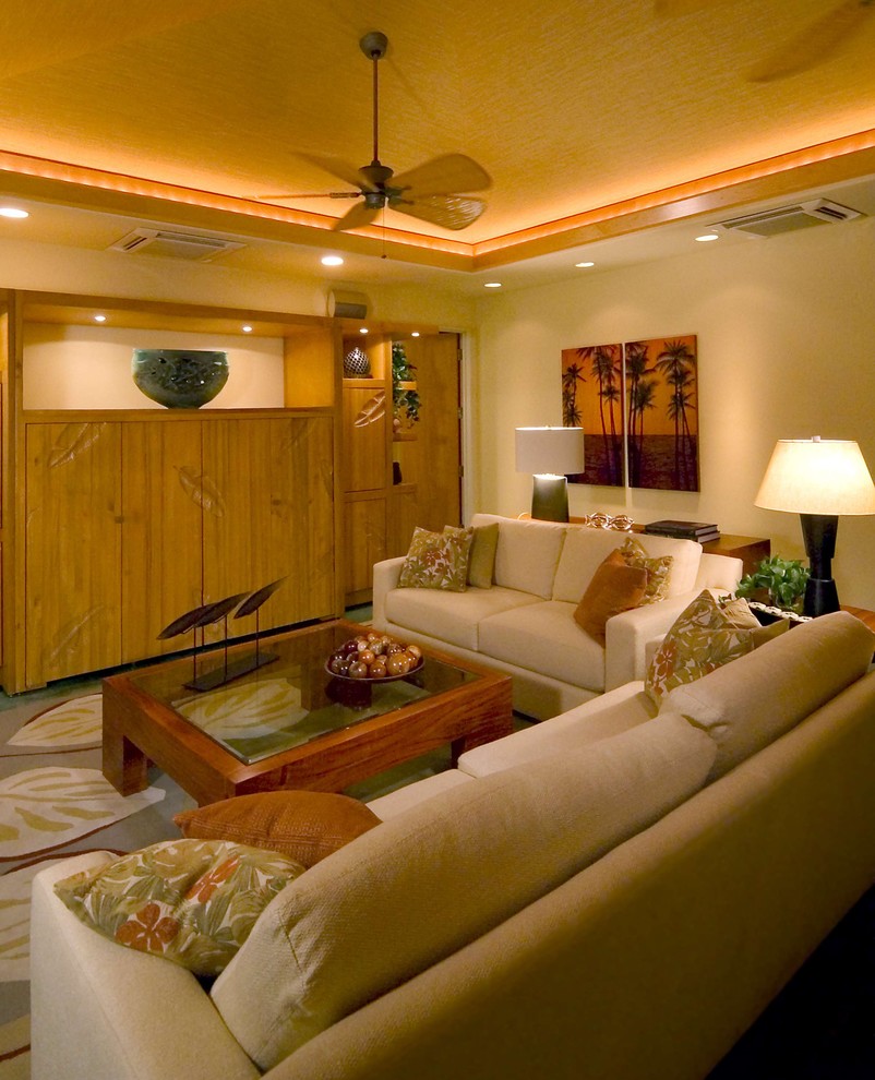 World-inspired living room in Hawaii.