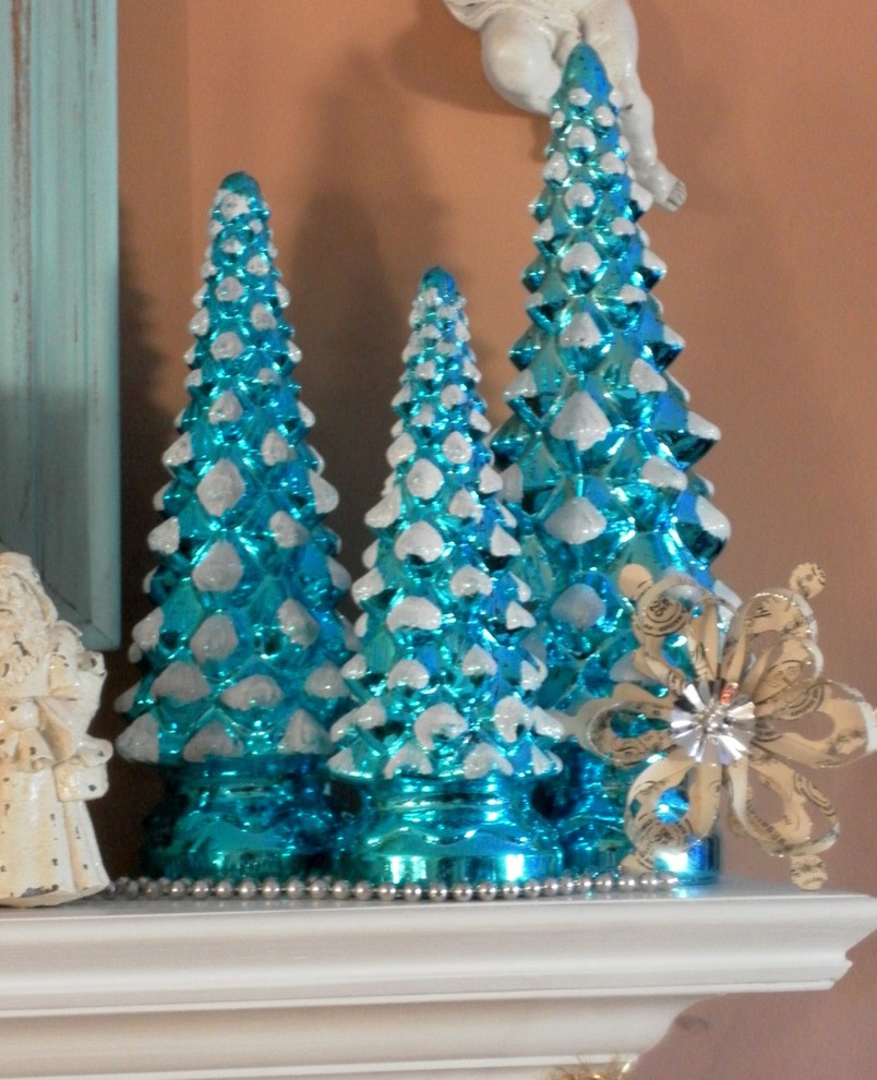 Turquoise Blue Mercury Glass Christmas Trees Traditional Living