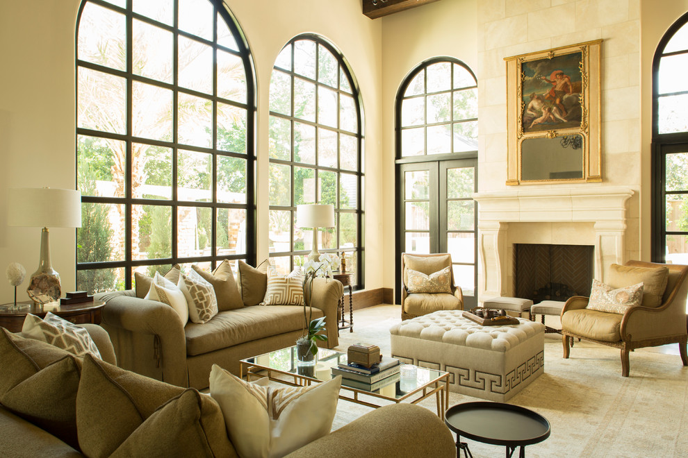 Example of a tuscan living room design in Houston