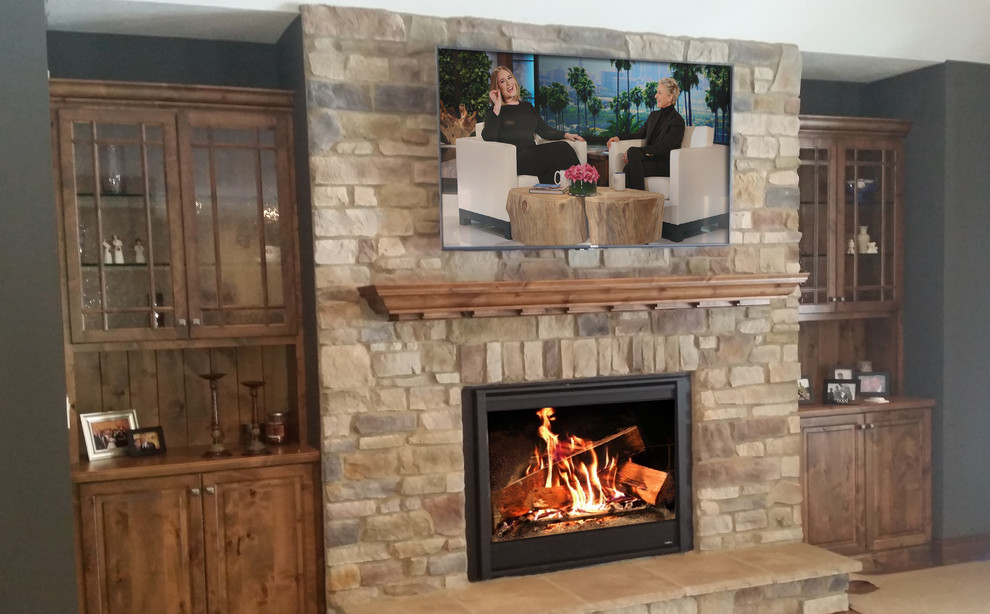 Tvs over Fireplace Rustic Living Room Cleveland by Xtend