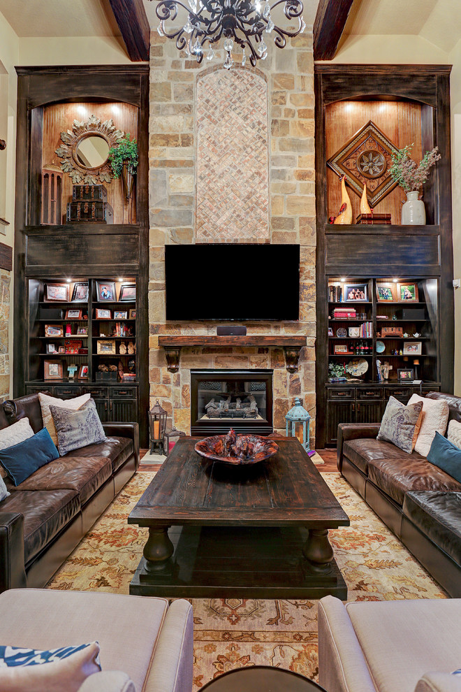 Example of a mountain style living room design in Houston
