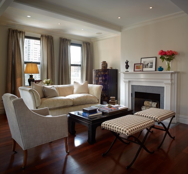 Upper East Side PreWar Renovation + Interior Design Fusion Living Room New York by B