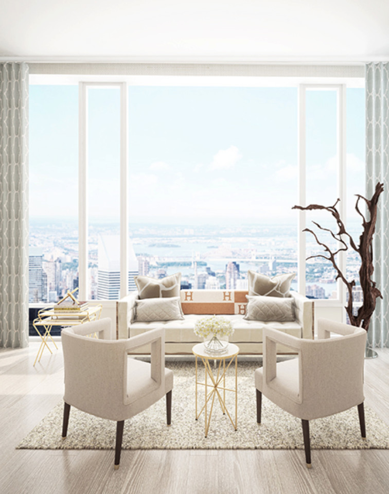 Foto di un soggiorno minimalista stile loft con sala formale, pareti bianche, pavimento marrone e parquet chiaro