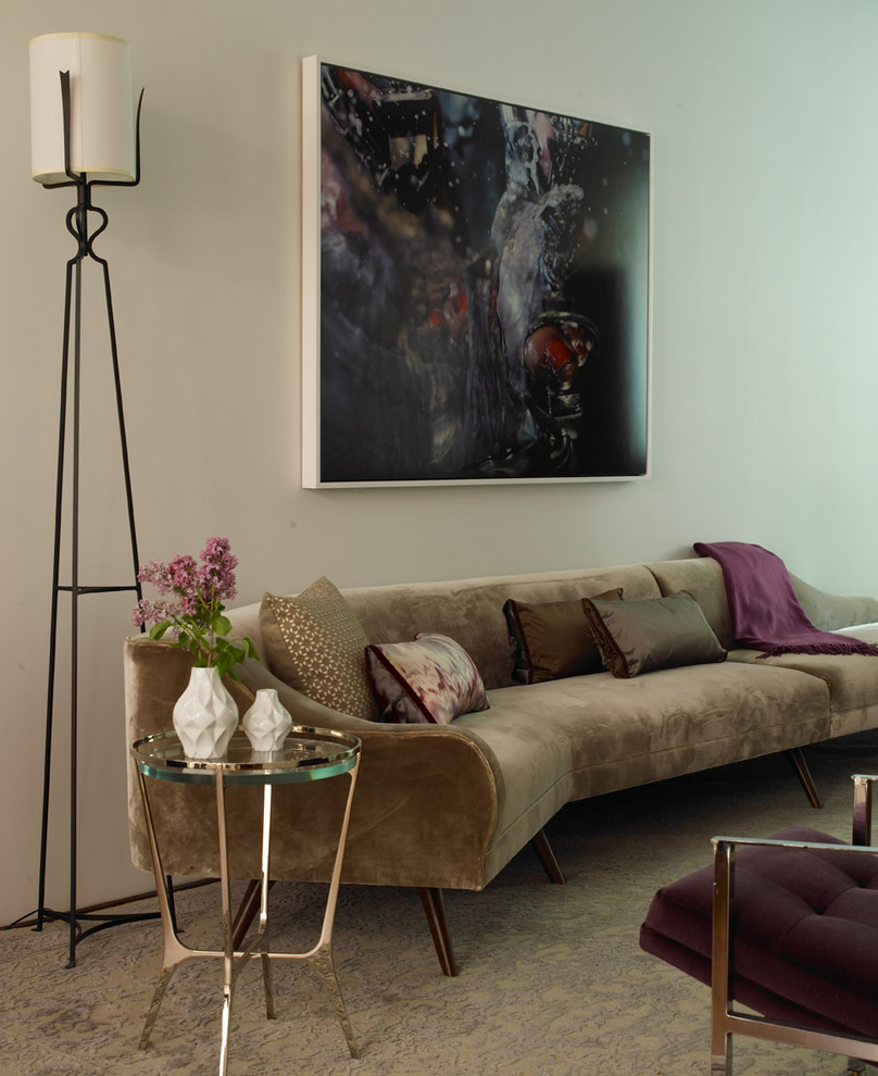 Example of a trendy carpeted living room design in New York