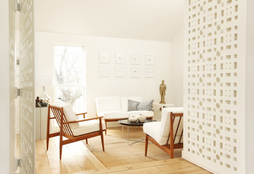 Idee per un soggiorno contemporaneo con pareti bianche