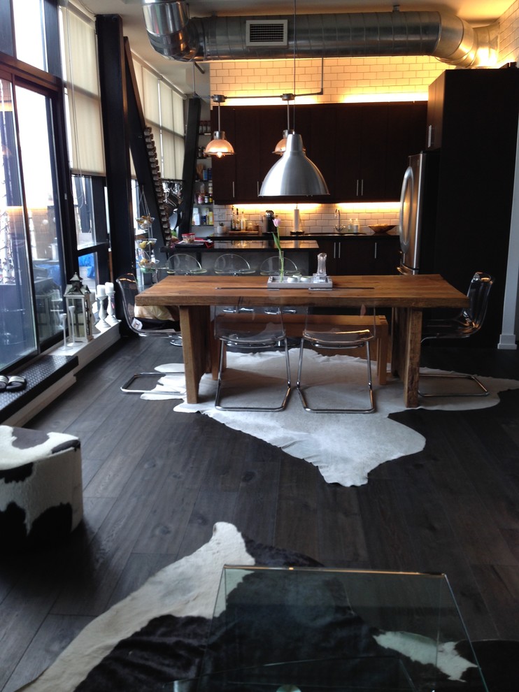 Inspiration for a small shabby-chic style loft-style dark wood floor living room remodel in Ottawa with no tv