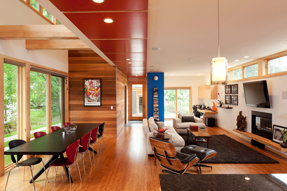 This is an example of a modern living room in Minneapolis with white walls.