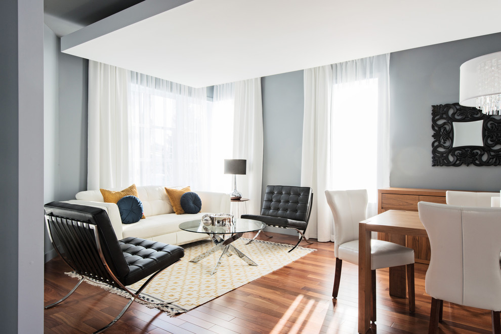 Foto di un soggiorno contemporaneo di medie dimensioni con pareti blu