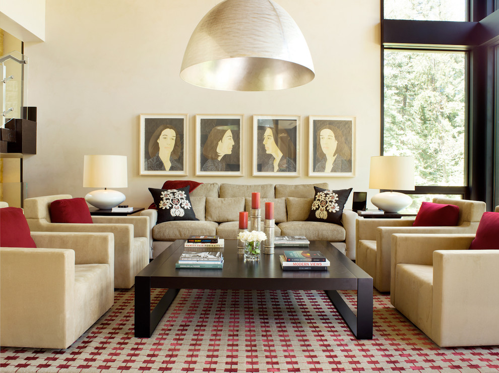 Ispirazione per un soggiorno contemporaneo aperto con sala formale e pareti beige