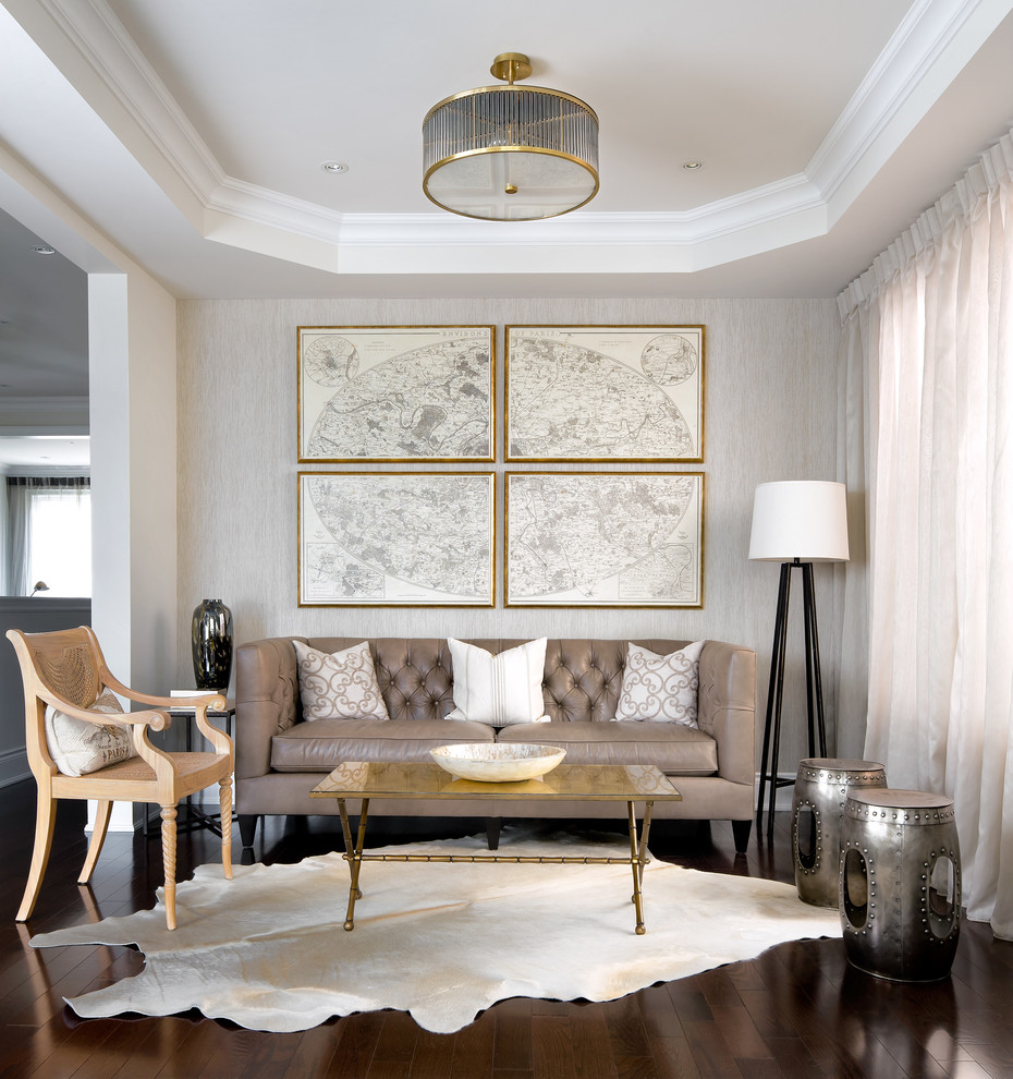 Inspiration for a contemporary living room remodel in Toronto with gray walls