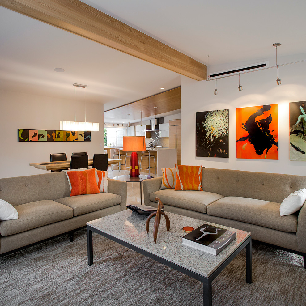 Foto di un soggiorno minimalista con sala formale, pareti bianche e tappeto