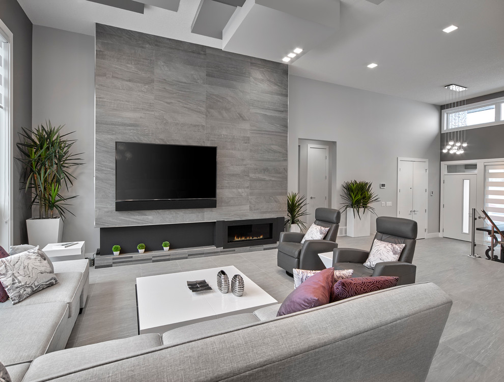 Example of a trendy living room design in Edmonton