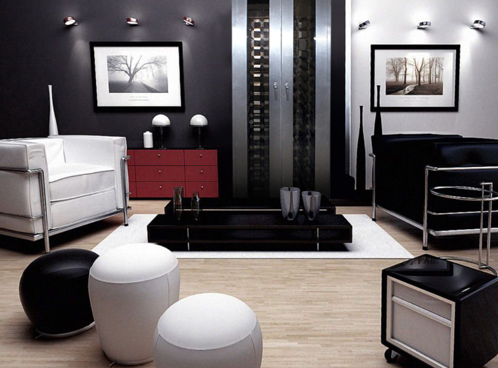 Foto di un soggiorno minimal di medie dimensioni e chiuso con sala formale, pareti grigie e parquet chiaro