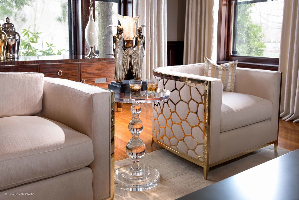 Huge transitional formal and enclosed medium tone wood floor living room photo in Atlanta with beige walls and no tv