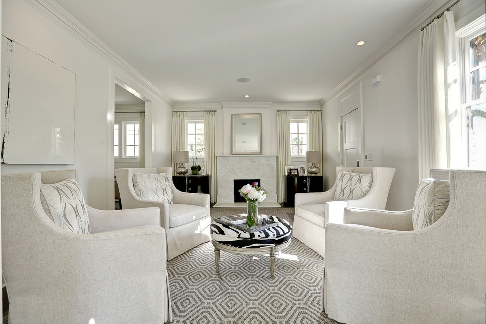 Photo of a traditional formal and grey and white enclosed living room in Atlanta with white walls.