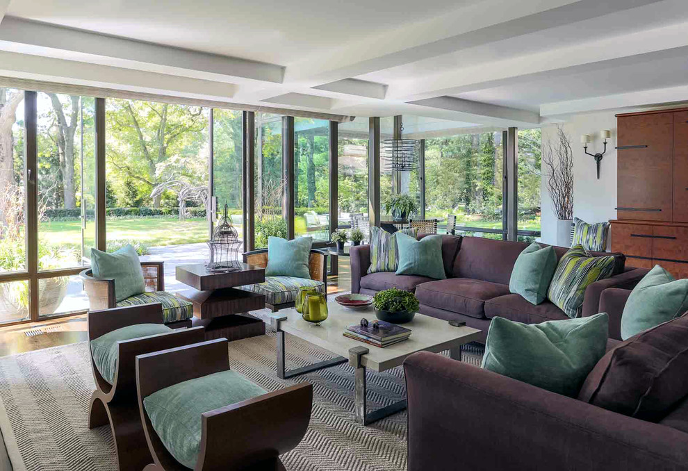 Design ideas for a contemporary formal open plan living room in New York.