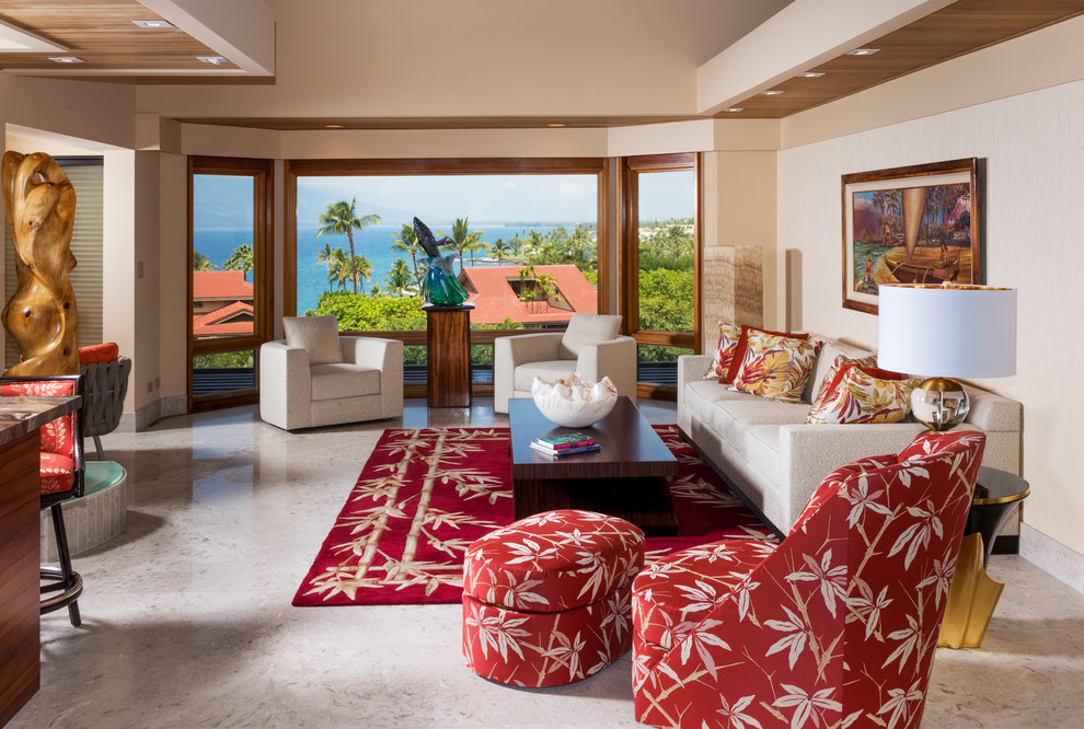 Design ideas for a world-inspired living room in Hawaii.