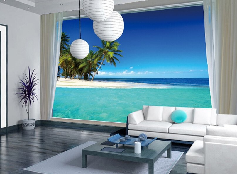 Immagine di un soggiorno costiero di medie dimensioni e aperto con pareti beige, parquet scuro e pavimento marrone