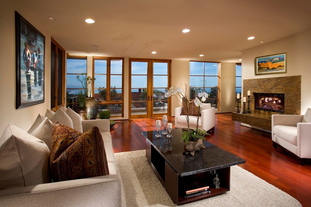 Photo of a large traditional living room in Orange County.