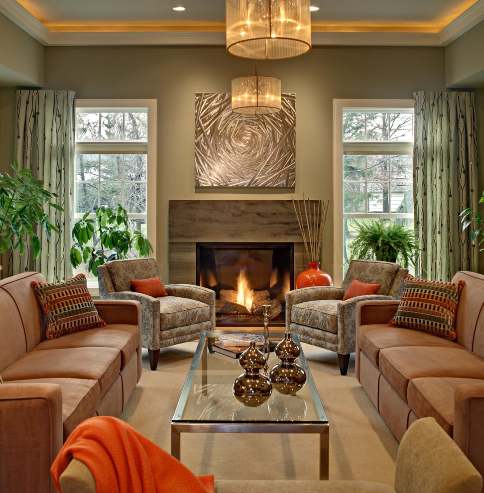 Warm Contemporary Living Room Transitional Living Room New York by Thyme & Place Design
