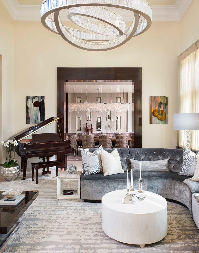 Example of a transitional living room design in Dallas