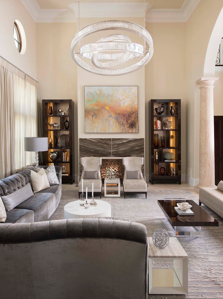 Design ideas for a classic living room in Dallas with beige walls and a standard fireplace.