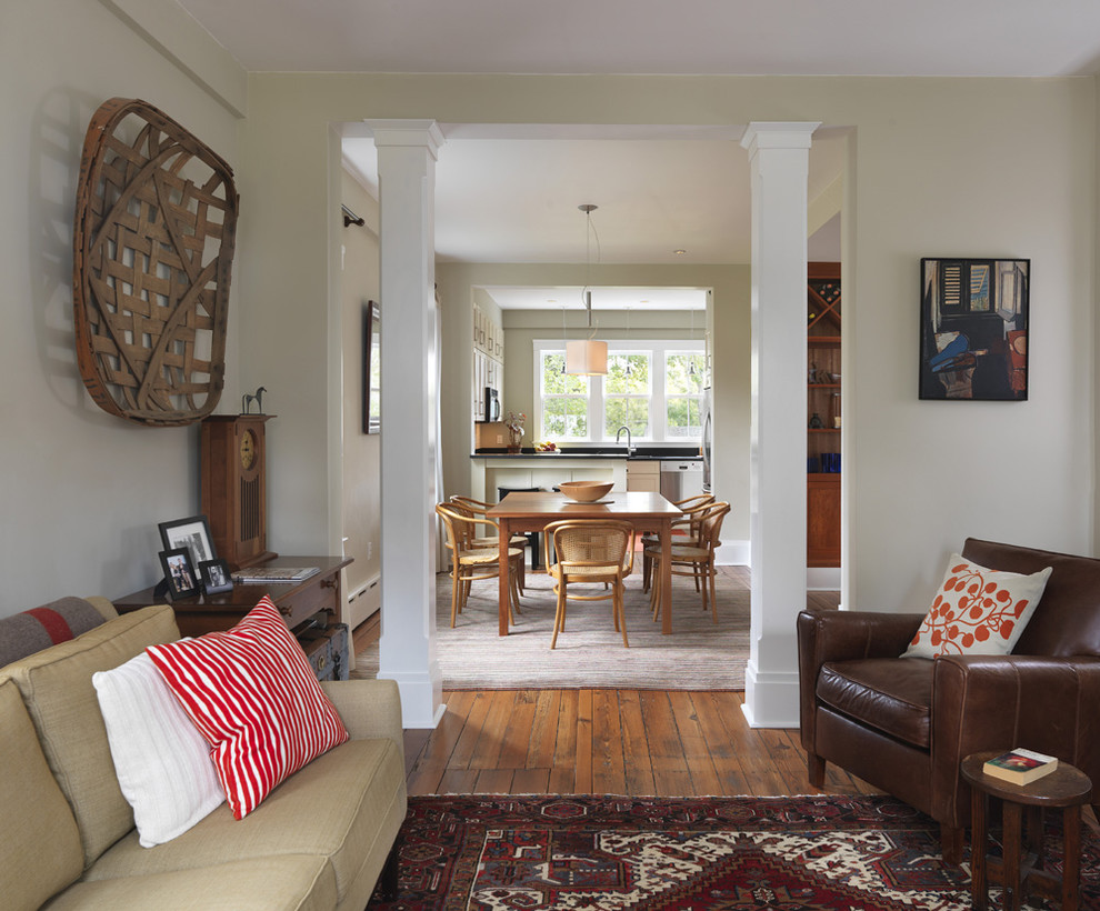 Inspiration for a contemporary living room remodel in Providence with green walls