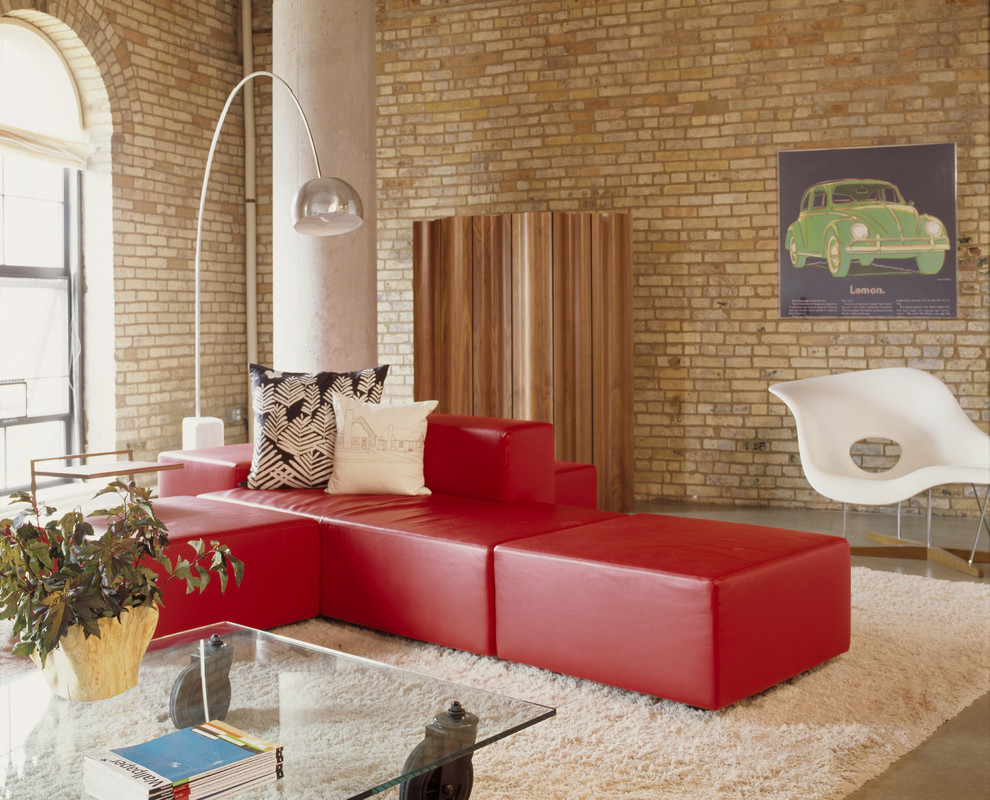 Источник вдохновения для домашнего уюта: гостиная комната в современном стиле с бетонным полом