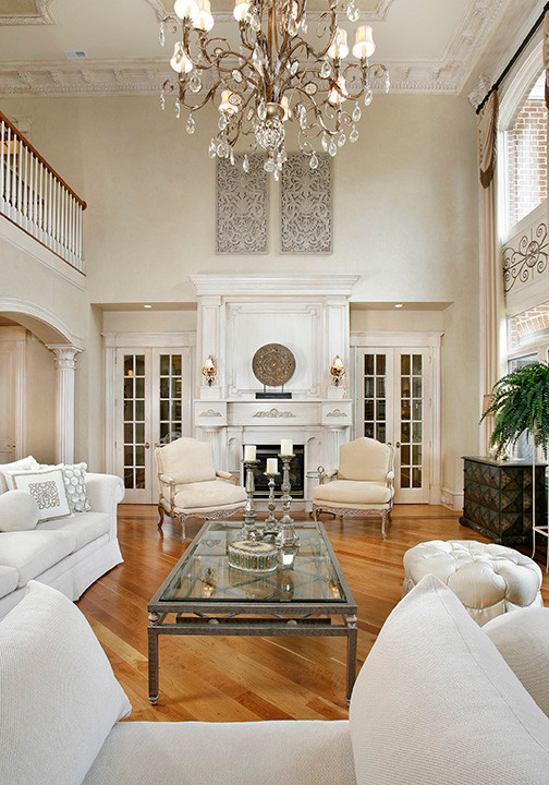Living room - huge transitional formal medium tone wood floor living room idea in DC Metro with beige walls and no tv