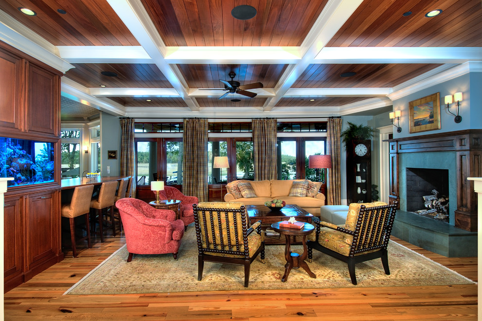 Example of a beach style living room design in Charleston