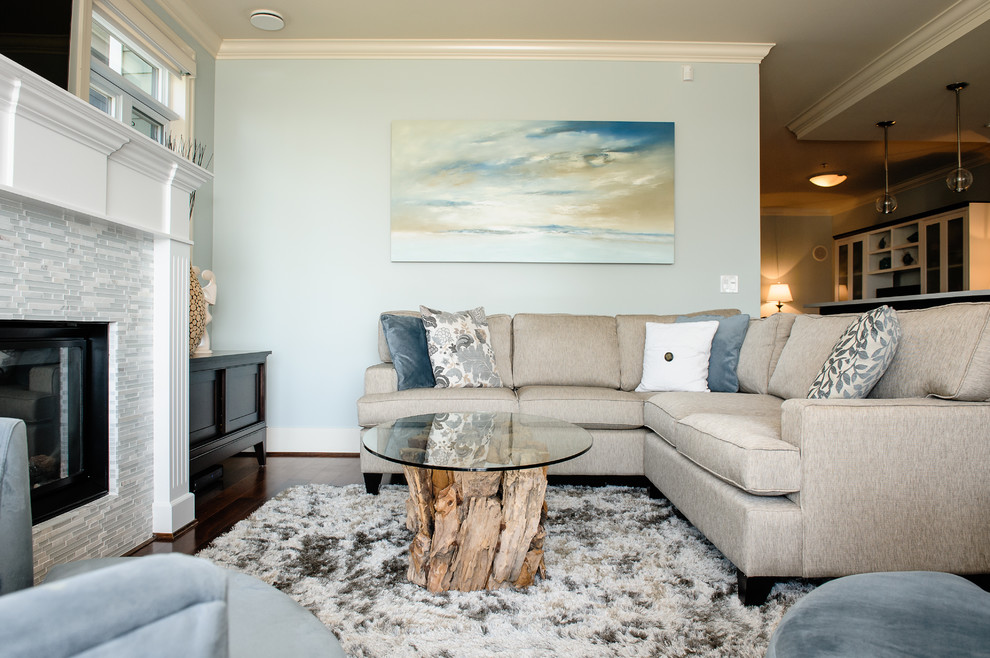 Example of a transitional living room design in Vancouver