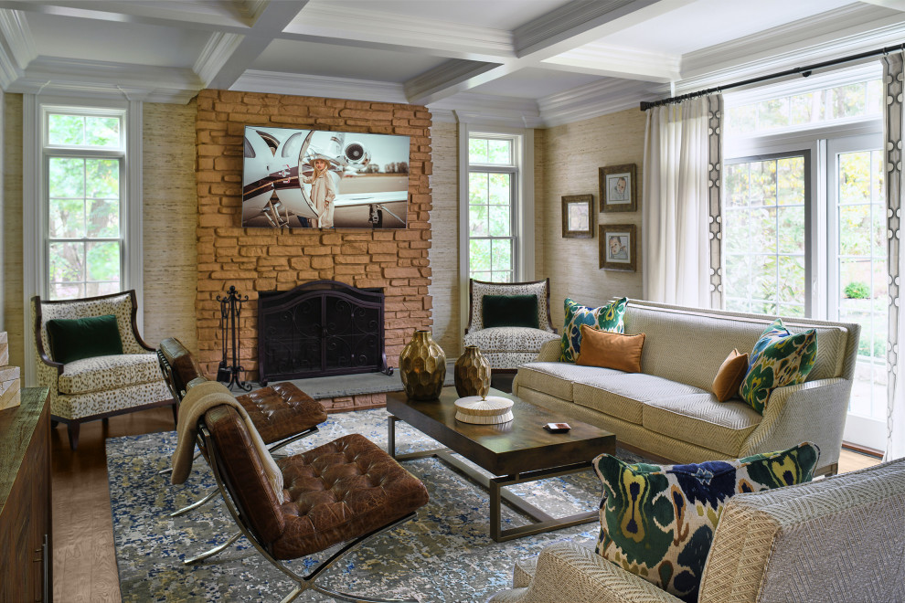 Example of a mid-sized transitional living room design in New York