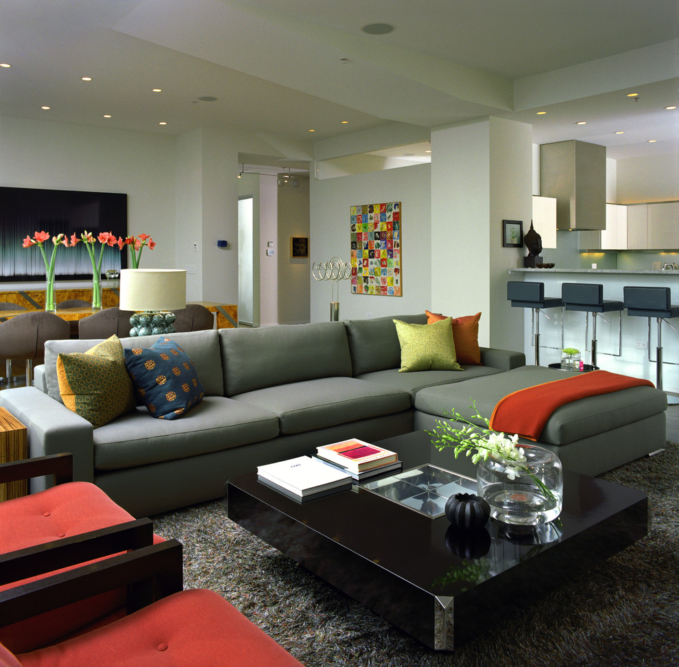 Inspiration for a contemporary open plan living room in Chicago.