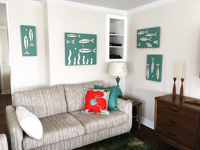 Photo of a medium sized nautical open plan living room in Bridgeport with beige walls, dark hardwood flooring and a wall mounted tv.