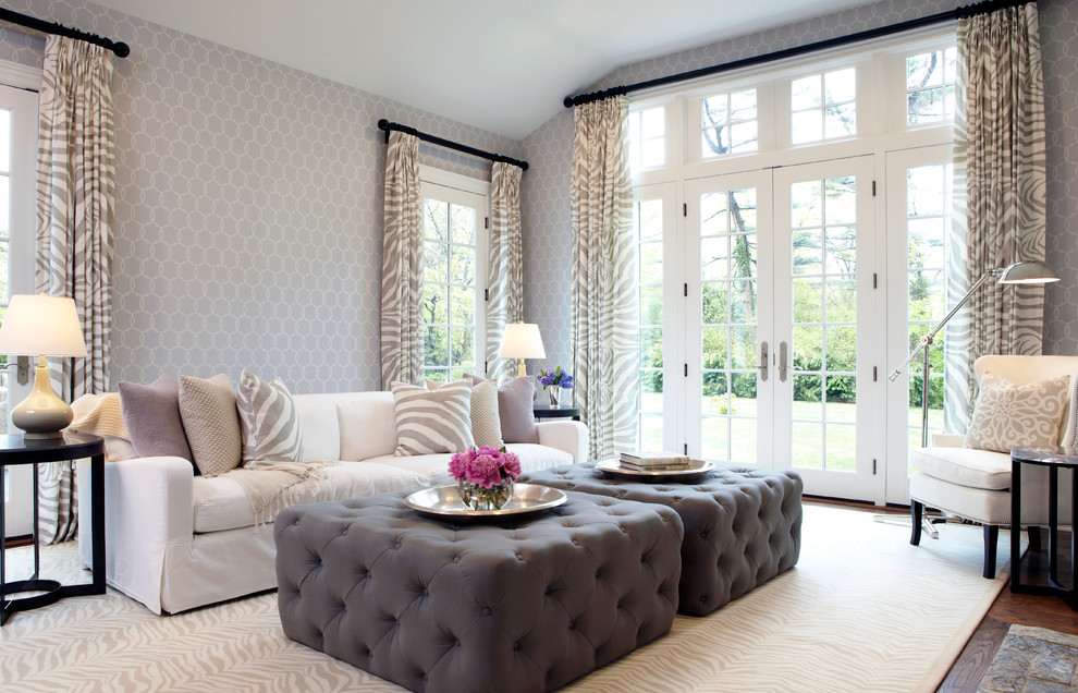 Inspiration for a transitional living room remodel in New York with gray walls