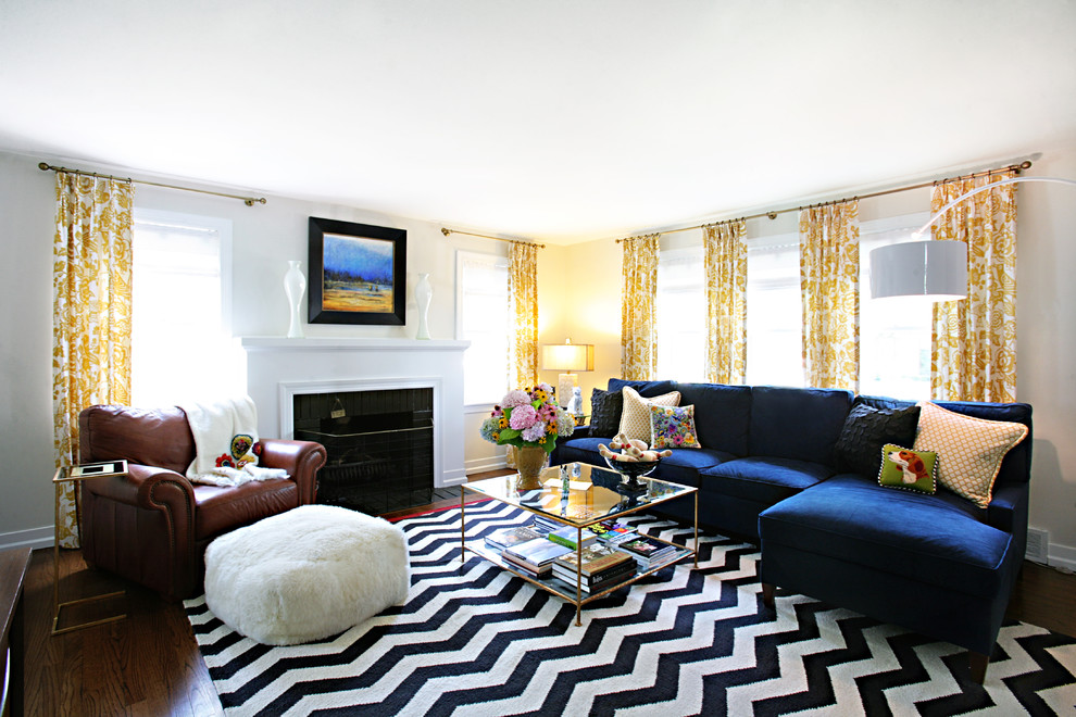 Living room - transitional living room idea in Chicago with white walls