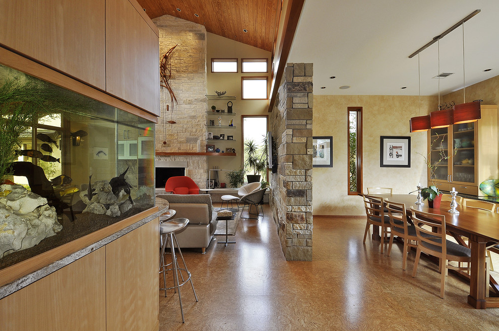 Living room - contemporary cork floor living room idea in Austin